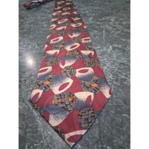Kaleidoscope Necktie 100% Pure Silk Maroon Blue Sushi Abstract Retro VTG Korea